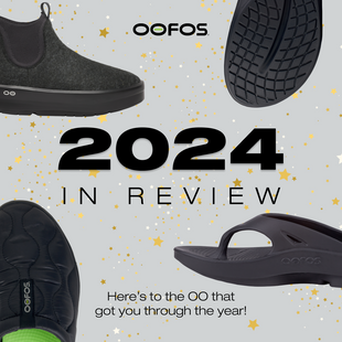 oofos 2024 in review. heres to the oo that got you through the year. core black products against gray background